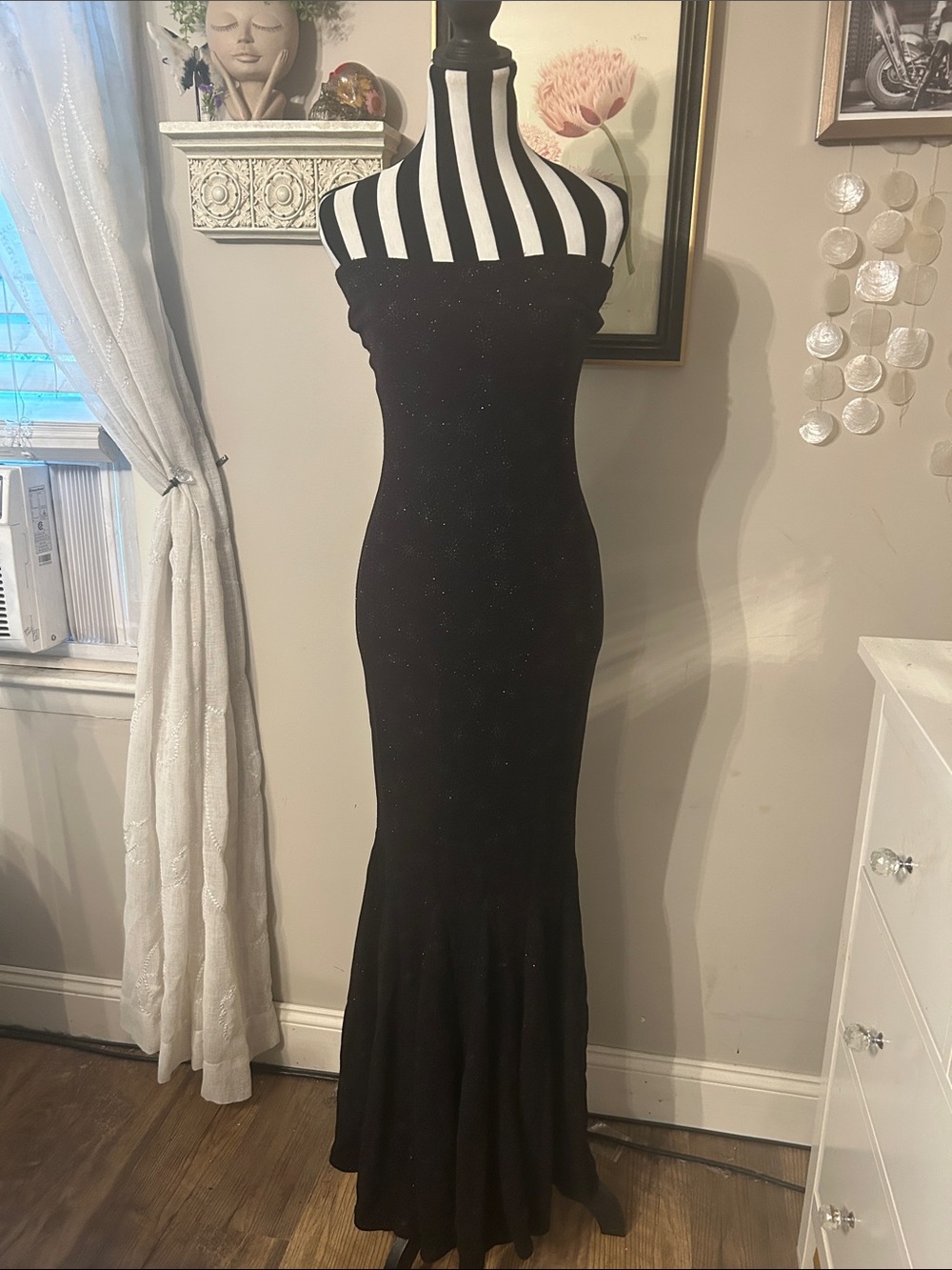 Vintage Cache Sparkly Black Strapless Mermaid Evening Dress small 5/6